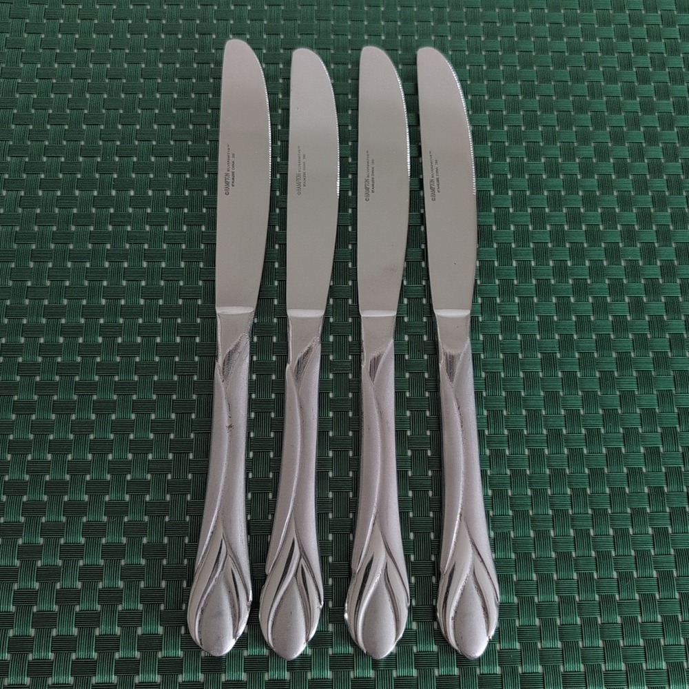 Hampton Silversmiths LILY FROSTED Dinner Knives Lot Set of 4 Stainless Vtg
